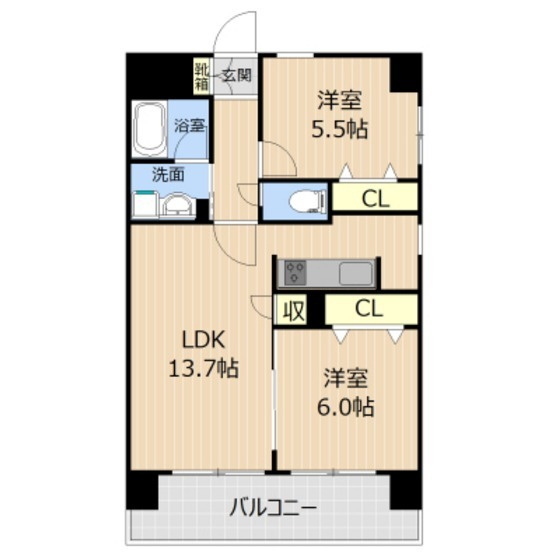 熊本市中央区水前寺２丁目の賃貸マンションの間取り