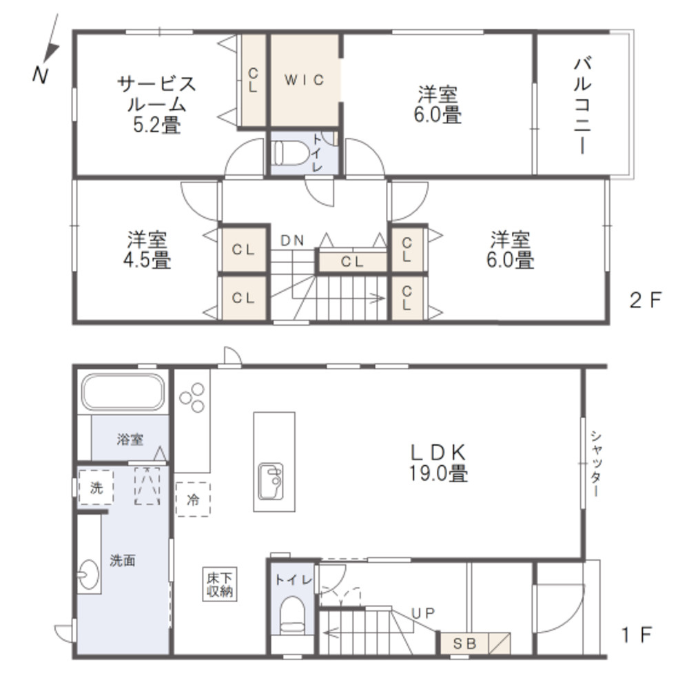 岡山市中区山崎　戸建　2号棟の間取り|LDKは約19帖あります。