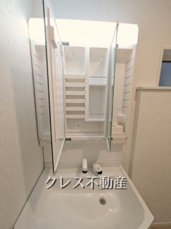 【独立洗面台】 | さいたま市浦和区皇山町 | 置きたいものがたくさんある洗面所。収納たっぷりの三面鏡はうれしいですね！