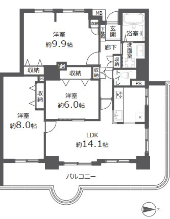 所沢スカイライズタワー　中古マンション　14階の間取り