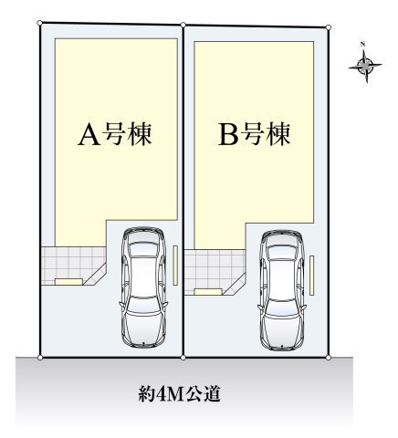 板橋区東山町 全2棟 B号棟の区画図|前面道路南側約4.0ｍ公道に面する整形地