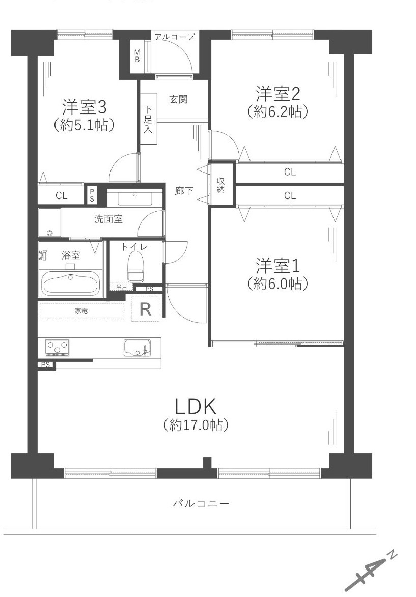 八尾市若林町１丁目の中古マンションの間取り