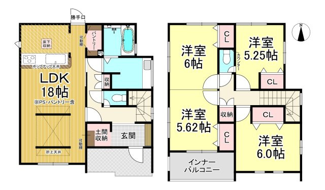 半田市大松町2丁目　全2棟　2号棟の間取り|2号棟　3（4）LDK+パントリー+土間収納♪