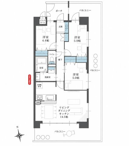イトーピア枚岡公園の間取り|広々とした間取りです。