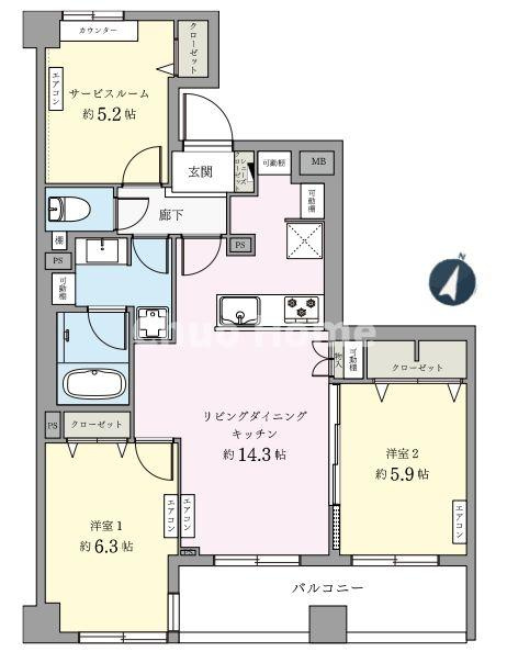 東急ドエルアルス大島の間取り|南向きにつきまして日当たり・通風良好。新規リノベーションマンション。安心のアフターサービス保証付きですのでご購入後も安心して暮らせます。