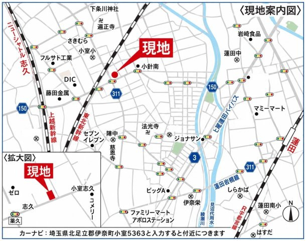 仲介手数料無料　伊奈町小室5363　新築戸建　全１棟の地図|伊奈町小室5363付近