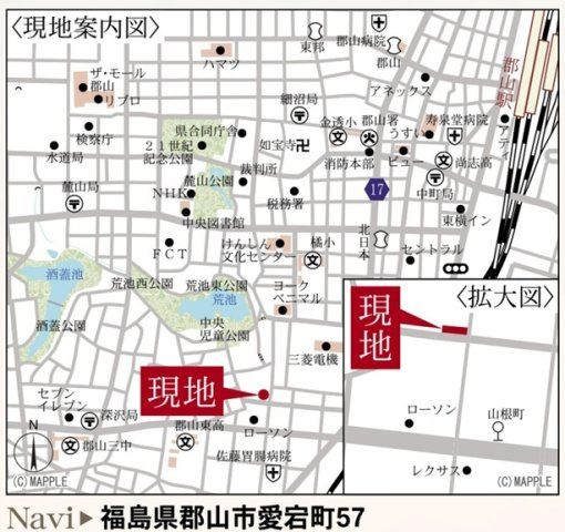 郡山市愛宕町　　　1号棟　　　橘小学校、郡山第３中学区　の地図|案内図・拡大図