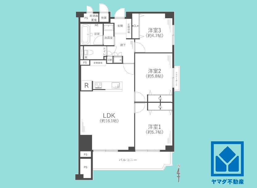 オリーブハイツ西宮の間取り|3LDK、専有面積73.19平米、バルコニー面積8.98平米、12階建て10階部分の南東角部屋。耐震性・耐火性に優れたSRC造。2026年6月下旬リフォーム済の綺麗なお部屋で、即ご入居いただけます。