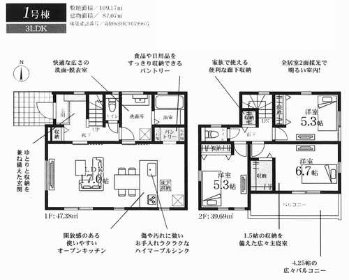藤沢市羽鳥5丁目第2　新築戸建全1棟　1号棟の間取り