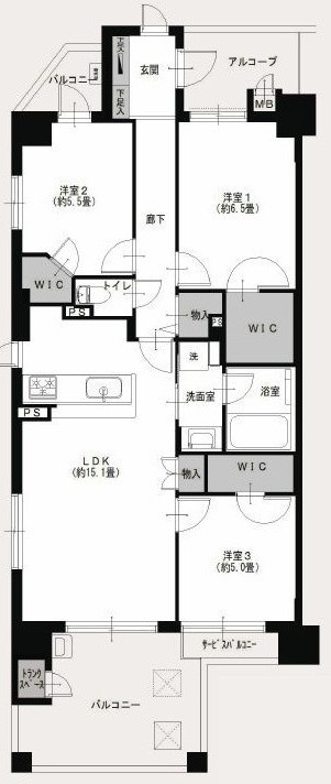グラントレゾール小岩イーストテラス（4階部分）／仲介手数料無料／新規フルリノベーションの間取り