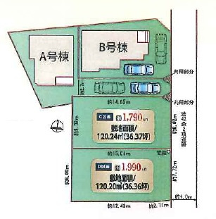 新築一戸建て　川越市笠幡の区画図|カースペース２台分(車種によります)