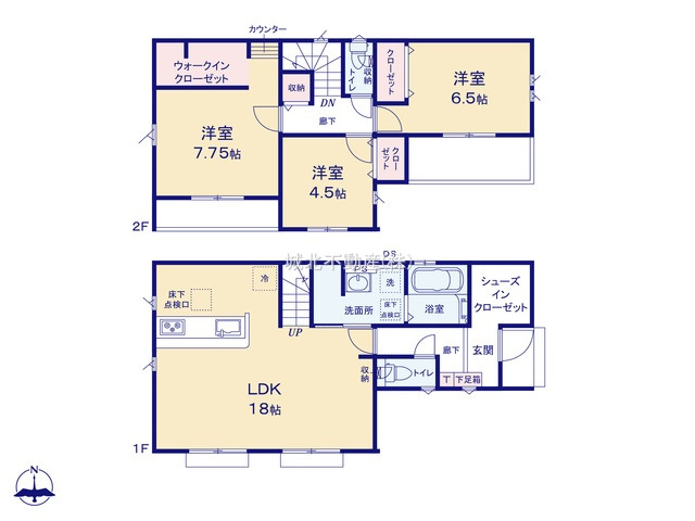 練馬区石神井台4丁目 限定1棟の間取り|建物面積98.12㎡ 2階建て3LDK
1階にLDK+水廻りを配した生活しやすい間取りです