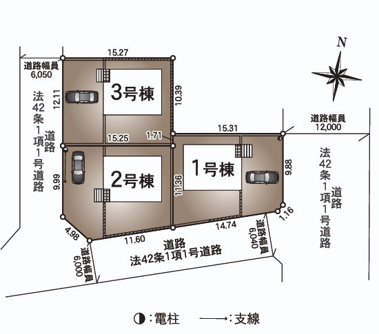 【新築戸建】　いわき市好間町上好間第5　全3棟の区画図|区画図です。ご参照ください。