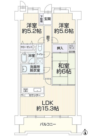 【間取り】 | アピエス桑名 | 間取り３ＬＤＫ