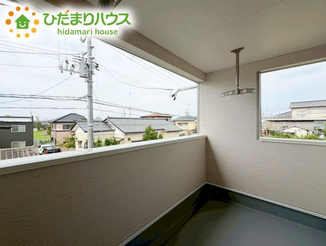 いわき市小名浜岡小名第4　新築戸建　1号棟のバルコニー|広々としたバルコニー。お洗濯物もぜーんぶ干せちゃいます！！