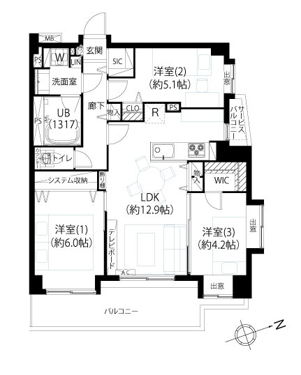 セザール高井戸の間取り|セザール高井戸：ワイドバルコニーが付いた角部屋は３ＬＤＫ家具付きリノベーション物件となっております♪