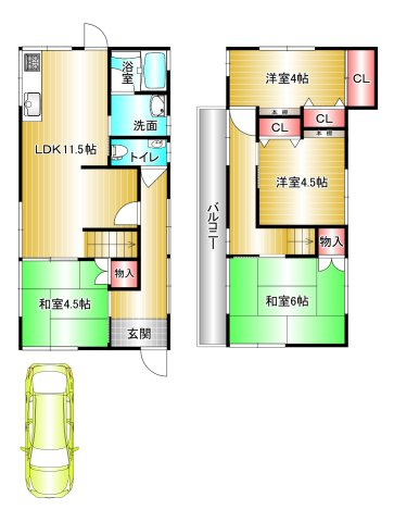 和歌山市木ノ本　中古戸建の間取り