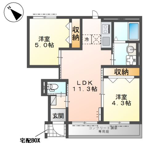 坂戸市大字石井　アパートⅢ期新築工事の間取り