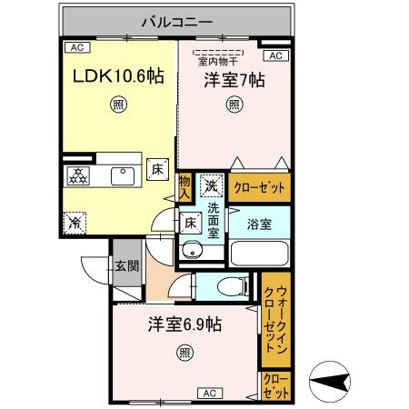 熊本市中央区大江４丁目のアパートの間取り