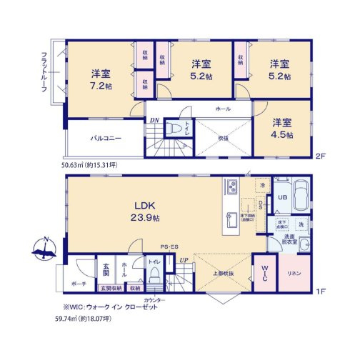 福岡市南区鶴田2丁目第6-1棟（1号棟）の間取り|全居室収納付きで便利です。