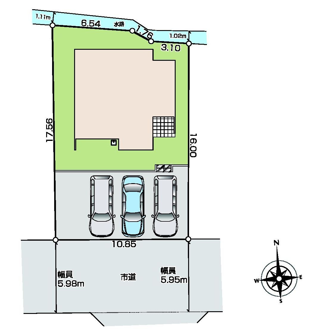 アイタウン前橋市朝日が丘町　新築戸建ての区画図|駐車場３台ご用意しています！来客時も重宝します♪
並列駐車なので、車の出し入れもしやすいですよ！