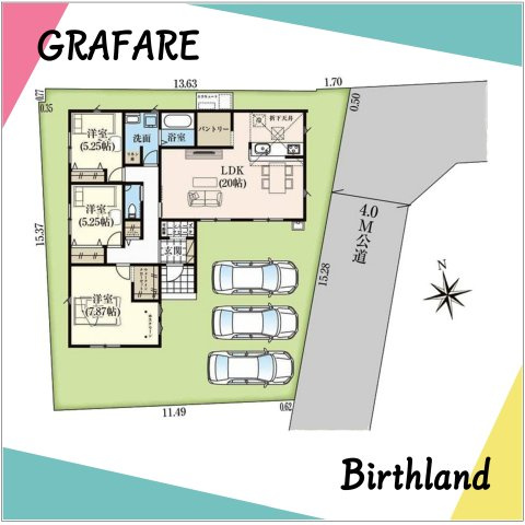 新築戸建・新築建売　会津若松市住吉町　城西小・第四中の区画図|駐車スペース並列3台可能です！（車種による）西若松駅まで徒歩13分です！