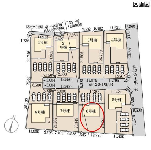 リーブルガーデンS第18渋川金井　6号棟の区画図|駐車場４台ご用意しています！来客時も重宝します♪
並列駐車なので、車の出し入れもしやすいですよ！