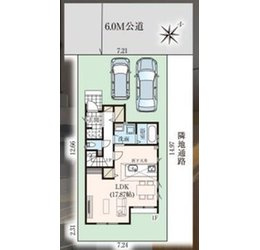 【仲介手数料無料】富士見市東みずほ台7期―新築分譲住宅―限定1棟の区画図|北側道路で南側がお庭となっております。駐車スペース2台確保しております！