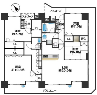 【間取り】 | プレサンス神戸和田岬ステーションフロント | 専有面積127.16平米、バルコニー面積38.36平米♪2住戸を1住戸にしたフルジョイント物件♪