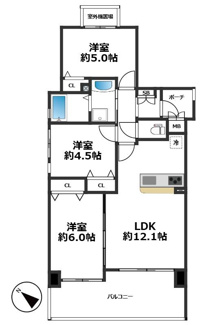 【間取り】 | ワコーレシャロウ御屋敷通 | 3LDK、専有面積60.34㎡、バルコニー面積11.33㎡♪
