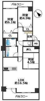 【間取り】 | シーアイマンション須磨エクシード | ・専有面積：75.62平米　3LDK
・二面バルコニー面積：17.22平米
・緑に囲まれており住環境良好♪
・集会場や洗車スペースも使用可能♪　