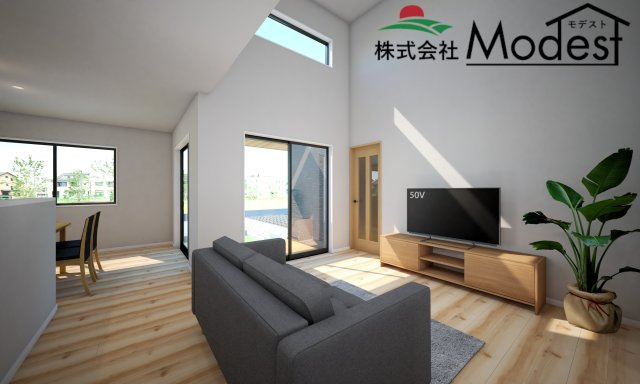 大泉町仙石の完成予想図|明るい日差しが差し込むリビング♪