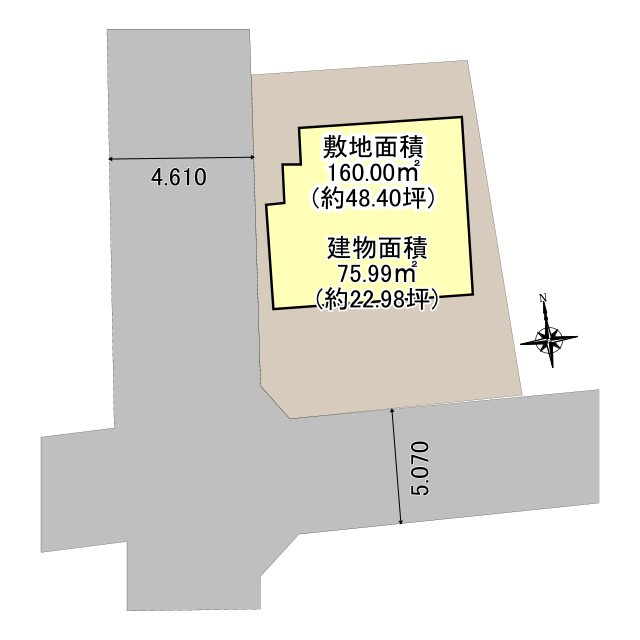 三郷市鷹野4丁目　中古戸建の区画図|南西角地につき陽当たり良好