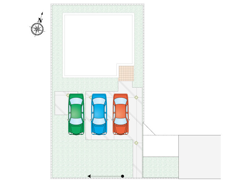 【1号棟：区画図】並列3台駐車可能です。