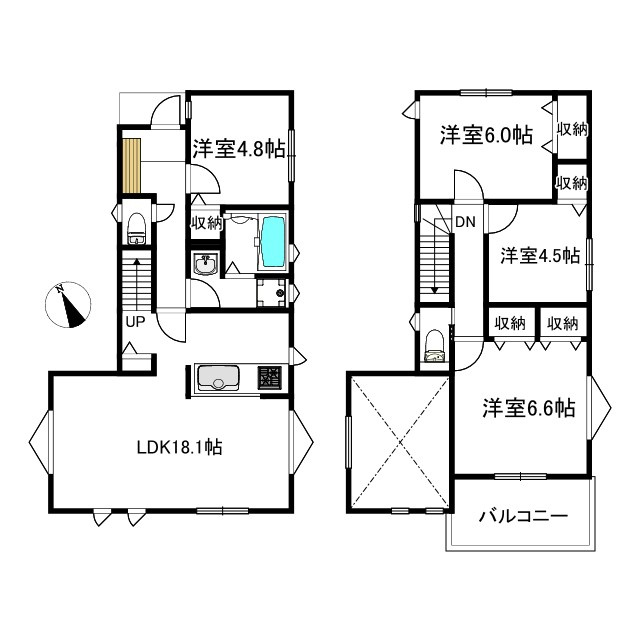 渋谷区代々木　建築条件なし売地の参考プラン|LDK18帖以上の2階建4LDK参考プラン