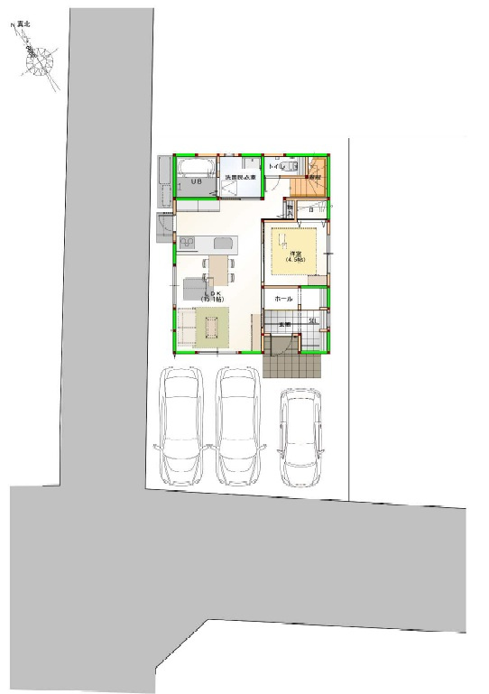 高知市新田町　新築戸建　②　（全3区画）の区画図|②　南側　公道　5.196ｍ　接面　8.444ｍ／　西側　公道　3.434ｍ　接面　14.545ｍ