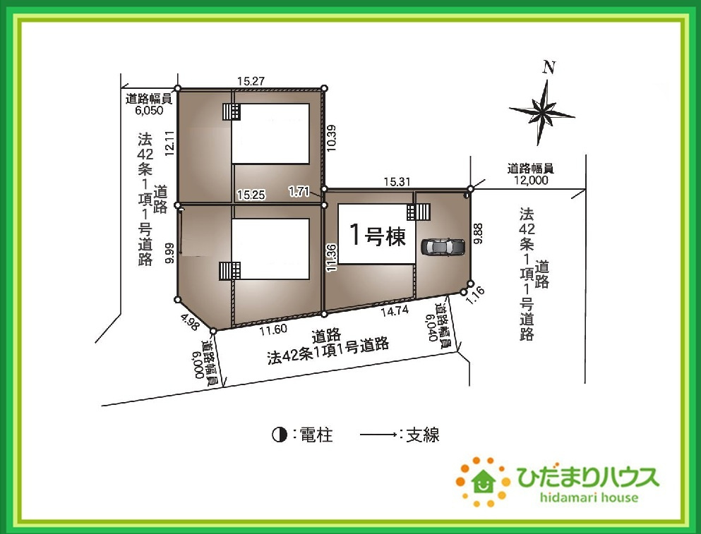 いわき市好間町上好間第5　新築戸建　1号棟の区画図|南向きで日当たり良好(^^♪