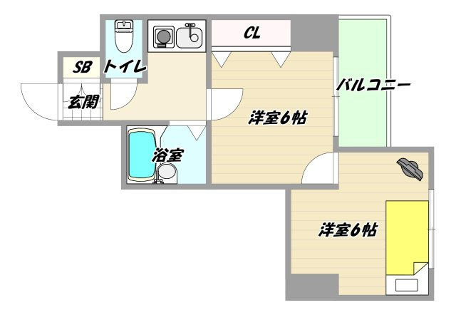 大阪市東淀川区東中島２丁目の賃貸マンションの間取り