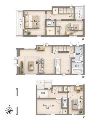 葛飾区新宿５丁目　新築分譲住宅　全３棟の間取り|A号棟