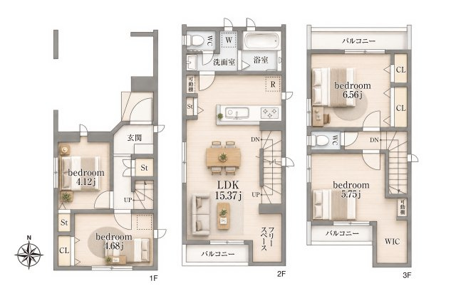 葛飾区新宿５丁目　新築分譲住宅　全３棟の間取り|B号棟