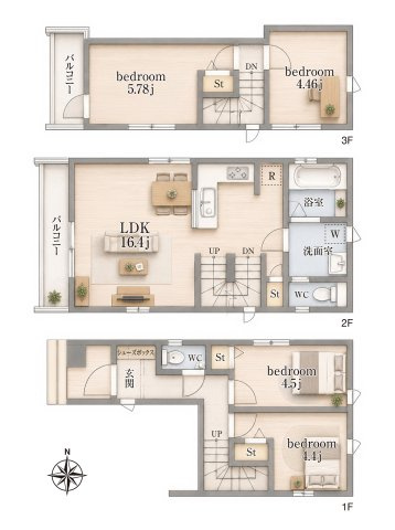 葛飾区新宿５丁目　新築分譲住宅　全３棟の間取り|C号棟