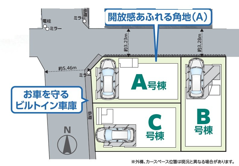 葛飾区新宿５丁目　新築分譲住宅　全３棟の区画図