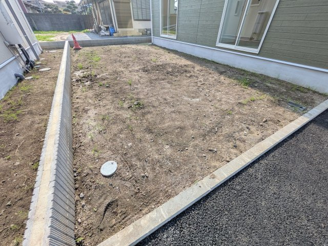 笠間市鯉淵　第9　新築戸建て　1号棟の庭|日当たりや広さを現地で体感してください。理想のガーデニングや家庭菜園を始めてみませんか。