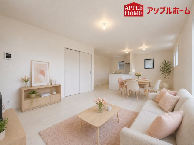 さいたま市見沼区東宮下の居間・リビング|大きな窓のあるリビングは、陽光あふれる明るい空間です。居心地良く、ご家族皆がゆったり寛げる憩いの空間となりそうです。
※家具はCGです