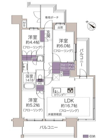 【間取り】 | アビダス町田パークス | 3LDKは、リビングダイニングキッチンと3つの居室がある間取り。ファミリー層に非常に人気の高い間取りで、広々としたリビングで家族団らんを楽しみ、個室でプライベートな時間も確保できるのが大きな魅力です。