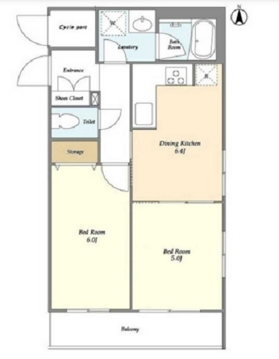 ドゥーエ大鳥居WESTの間取り|南向きバルコニー南東角部屋の2DK