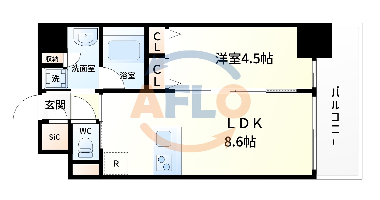 大阪市福島区海老江２丁目の賃貸マンションの間取り|S-RESIDENCE福島diverse　間取り