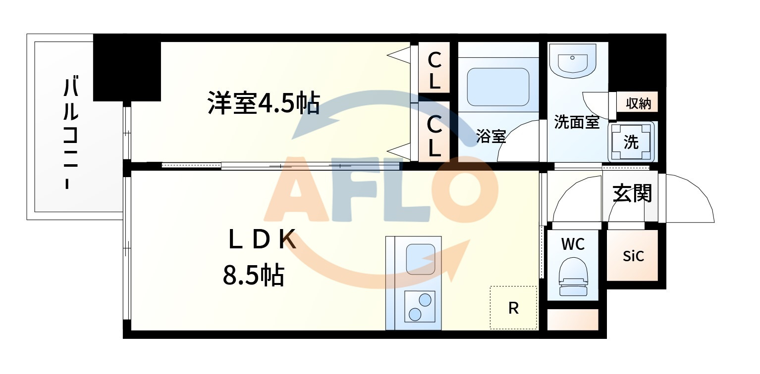 大阪市福島区海老江２丁目の賃貸マンションの間取り|S-RESIDENCE福島diverse　間取り