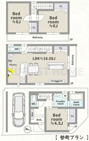 京都市右京区西京極西向河原町　建築条件付き土地の参考プラン