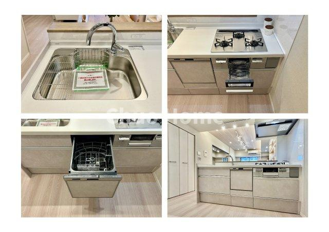 プレシス両国のキッチン|【システムキッチン】ワイドで収納豊富な使い勝手の良いカウンターキッチンには、食洗器・伸縮タイプのキッチン水栓、三ツ口コンロ・魚焼きグリルなどの便利な設備が標準完備されています。